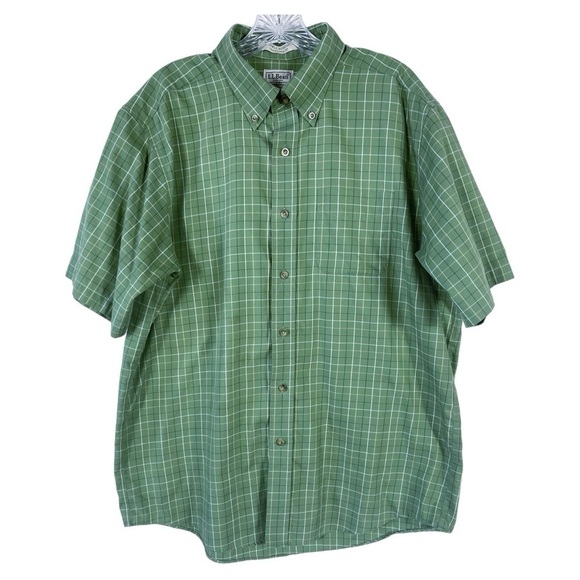 LL Bean Plaid Wrinkle Resistant Traditional Fit Short Sleeve Button Down Shirt L - Picture 1 of 14